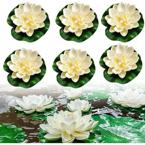 Lot de 6 nénuphar, EVA, diamètre 10 cm, flottant, résistant aux intempéries, pour étang piscine aquarium (1/5)