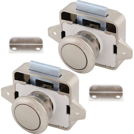 Serrure camping car, 2 Bouton poussoir Loquet, Bouton poussoir camping car, Alliage de zinc et matériau ABS, ferme, fiable, pour camping-car, yachts, tiroirs, portes darmoires (Nickel Nacré)-Crezuo