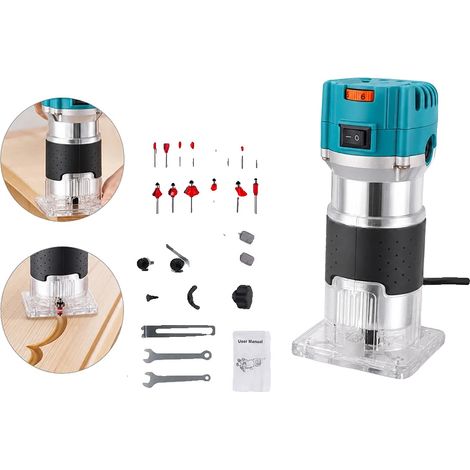 Fresadora eléctrica, 800 W de potencia, 6 velocidades ajustables, diseño compacto, ligera, kit de herramientas de 15 piezas. (1/5)