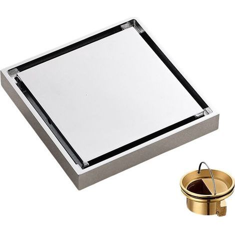 10cm x 10cm Pure Copper Floor Drain, Square Floor Drain, Invisible Design, Chrome Finish (1/4)