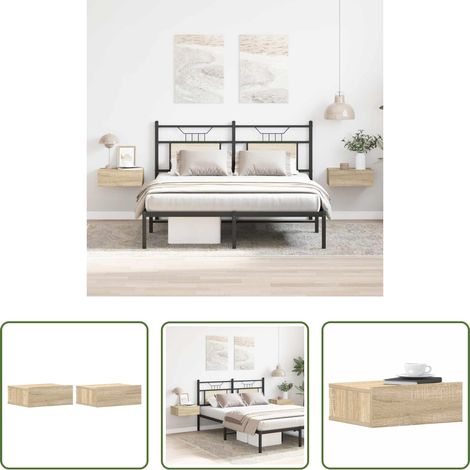 Rangement chambre - Tables de chevet flottantes 2 pcs Chêne sonoma Bois ingénierie (1/5)