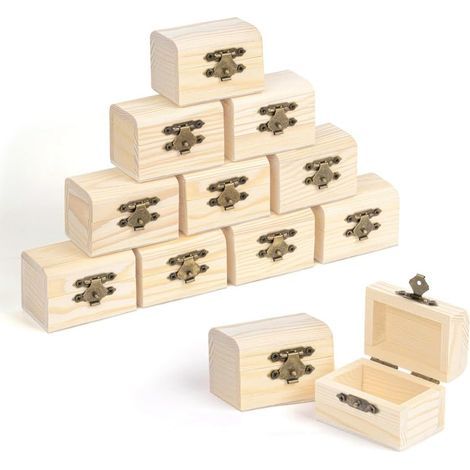 Shore Piccola Scatola in Legno con Coperchio a Cerniera (Confezione da 12) - Cassa in Legno di Pino Non Trattato per Monete e Regali (1/5)