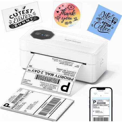 White Bluetooth Thermal Printer, 4x6 Label Printer Expedition, Printer for Shipping Parcel, Compatible with Vinted, DHL (1/5)