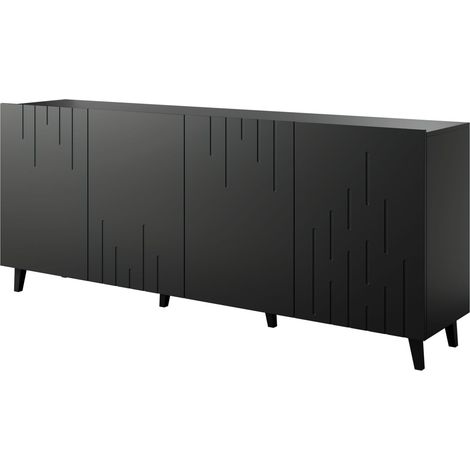 MOBY 200 cm 4D cassapanca a quattro ante, pannello in MDF, frontale fresato, nero opaco
