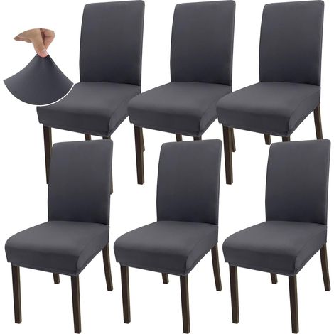 Juego de 6 fundas universales de microfibra súper elásticas Parson para sillas, protectores extraíbles para comedor, cocina, restaurante y hotel (juego de 6, gris) (1/5)