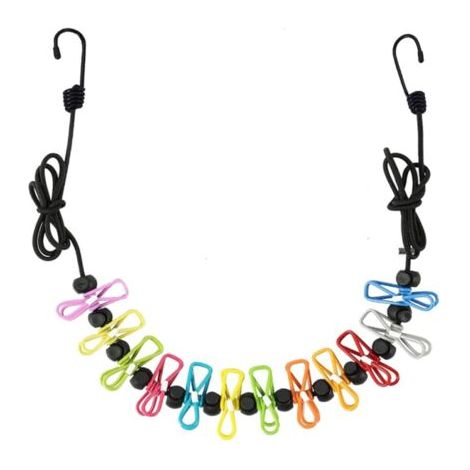 BUNTHAUS Corde à linge, corde à linge antidérapante, corde à linge de voyage portable, corde à linge avec 12 pinces à linge, accessoires de camping (1/5)