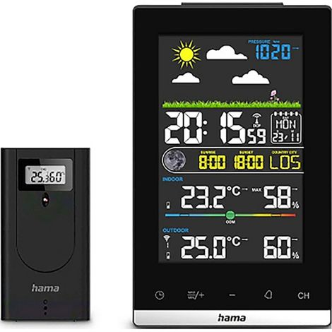 Hama Wetterstation "Jamaika", mit Außensensor, Funk, Wecker, Raumklima, Schwarz 00222239 Funk-Wetter (1/2)