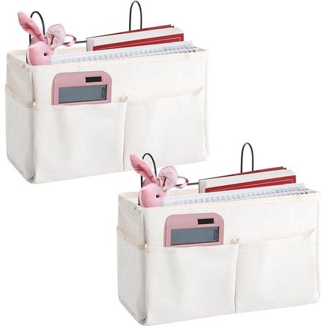 Cestino portaoggetti da appendere al letto, organizer da letto in 2 pezzi con grande capacità e ganci in metallo per camera da letto e cucina (grigio) (1/5)