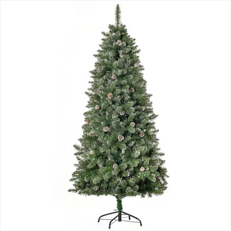 Sapin de Noël artificiel enneigé 180 cm avec pommes de pin en PVC (1/5)
