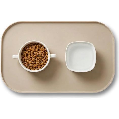 Alfombrilla para comedero de perro, Alfombrilla de silicona sin BPA, con borde elevado, color beige, 44 x 27 x 1 cm (1/5)