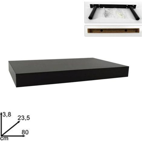 Vtizikl Mensola Da Parete In Legno Mdf 80x23,5x3,8cm Pensile Scaffale A Muro Staffe Nero - (1/4)