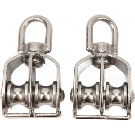 2 Stück Hebe-Doppelrollenblock, hochbelastbar, Edelstahlrolle, M15-Drahtseil, Kranaufhängung, 35 kg
