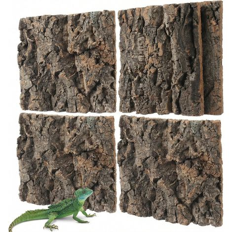 4 Pcs Natural Reptile Cork Bark Squares, Reptile Vivarium Background Wall Decor, Terrarium Climbing Wood Log for Tortoise, Gecko, Bearded Dragon, Snake, Spider Tank Accessories, 15x15cm (1/5)