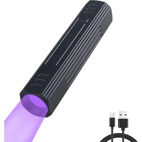 Linterna UV recargable de 365 nm, linterna ultravioleta con filtro de luz negra para curado de resina/fugas de aceite HVAC/rocas/minerales (batería recargable incorporada). (1/5)