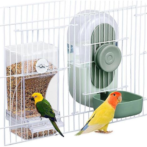 Vogelfutterhaus & Wasserspender-Set ohne Kleckern – Automatische Fütterung – Grün & Transparent