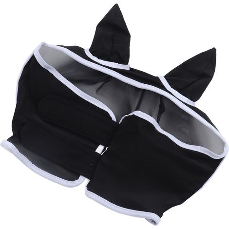 Masque anti-mouches pour chevaux, respirant, confortable, doux, en maille fine, avec oreilles, noir (1/5)
