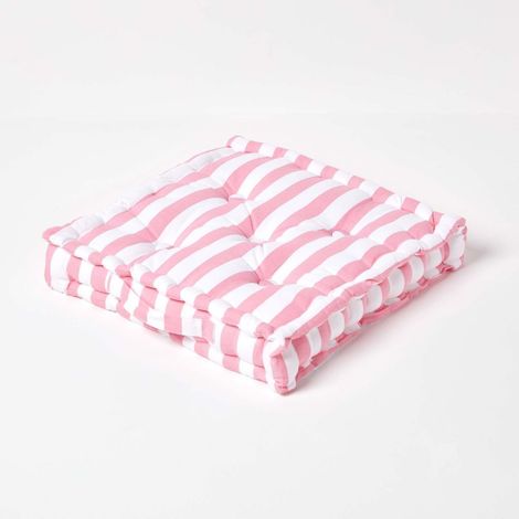 HOMESCAPES Cotton Pink Thick Stripe Floor Cushion, 40 x 40 cm
