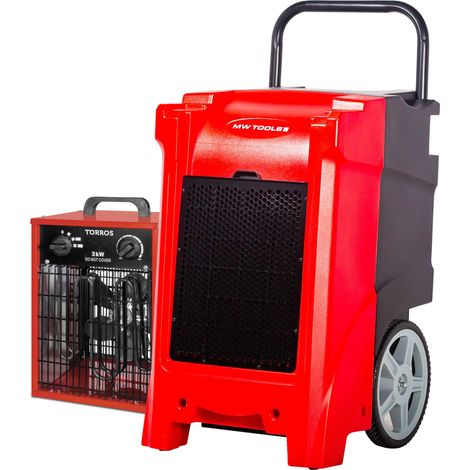 Déshumidificateur pro mobile industriel 90 L/jour en polyéthylène (PE) avec pompe de relevage et chauffage soufflant 3 kW - Efficacité optimale MW Tools BDP90WEL (1/5)