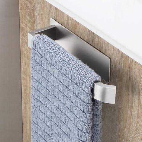 Porte Serviette Salle De Bain sans Percage, Adhesif Porte-Serviettes Mural, Acier Inoxydable Support Serviettes, Towel Holder Brossé Argent