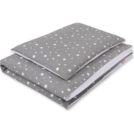 Set di biancheria da letto per bambini in cotone double-face, 2 pezzi - mini stelle bianche su sfondo grigio/bianco (1/4)