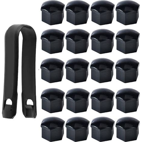 Haute qualité Boulon Ecrou Couvre 17 mm, Capuchons Protection Hexagonal Pour écrous de Roue, avec Outil Demontage (Paquet de 20, Noir)