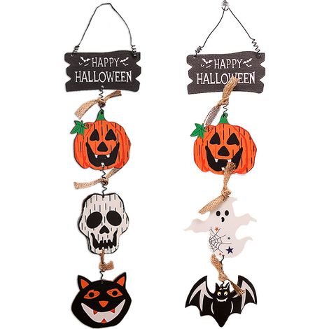 Buon Halloween Appendi zucche Decorazione murale con simpatici pipistrelli fantasma Cartello porta con corda Cartello porta Thriller Festa di Halloween sul portico di casa (1/5)