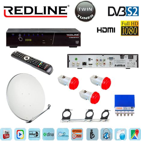 PACK RECEPTEUR DOUBLE TUNER + COMMUTATEUR DISEQC + 3 LNB + PARABOLE 1M + SUPPORT X 3 LNB (1/5)