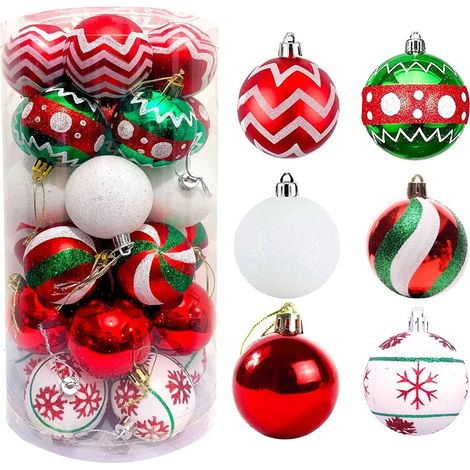 30 boules de Noël, ornements, 6,1 cm, petites boules en plastique incassables, décorations à suspendre pour sapin de Noël, couronnes de fêtes, décorations de sapin (1/5)