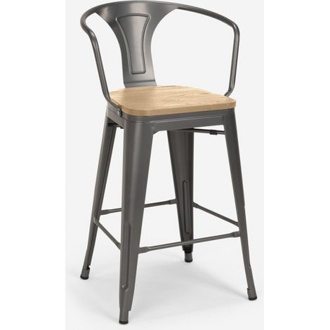 Sgabello bar industriale schienale top legno h68cm Steel Wood Back Light - Grigio Scuro (1/5)