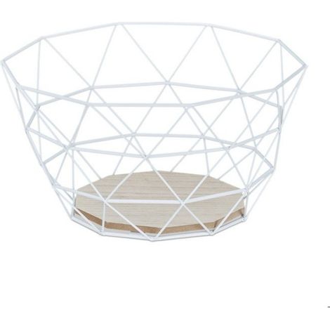 Corbeille À Fruits - Fer Et Bois - Design Industriel - Aération Optimale Pour Fruits Et Légumes - 14,5 X 28 X 28 Cm - Blanc (1/5)