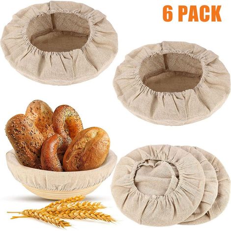 Panier à Pain en Lin et Coton, Lot de 6, 25 cm - Housse de Corbeille à Pain pour Cuisine et Fêtes - Sac de Rangement pour Boulangerie, Gâteaux et Pâtisseries (1/5)
