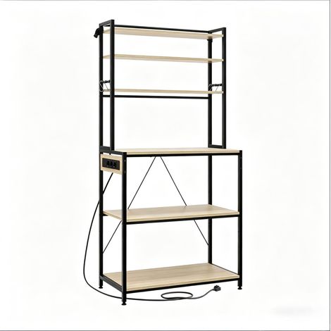 Mensola da cucina con prese 80 x 167 x 40 cm legno e metallo rovere chiaro MODENUIT (1/5)