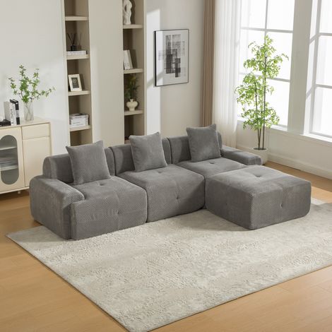 Sofa modulare in tessuto chenille, riempito con schiuma ad alta elasticità 30D. Facile da spostare e con fondo antiscivolo, ideale per soggiorni e altri ambienti.GRIGIO (1/5)