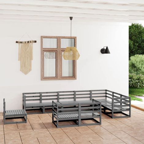10-tlg. Garten-Lounge-Set Grau Kiefer Massivholz vidaXL