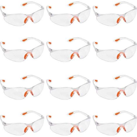 Lot de 12 Lunettes de Sécurité Transparentes Protection Confort Verres Plastique Pont Nez Caoutchouc