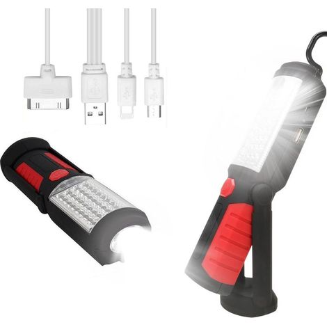 Lampe de Poche LED Rechargeable, Lampe Travail Puissante avec Base Magnétique, Baladeuse Étanche pour Atelier et Camping (1/5)