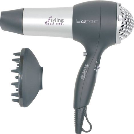 Clatronic Secador de Pelo, 3 Niveles Temperatura, 2 Niveles Velocidad, Difusor, Boquilla 2000W Negro/Plata (1/5)