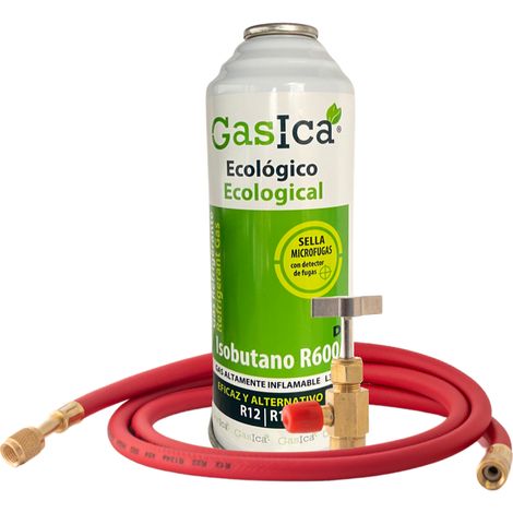 Gasica D2 226g  Sustituto R134a R12  Sella Fugas y Trazador Verde  Gas Ecológico HC  Con Válvula y Manguera Incluida