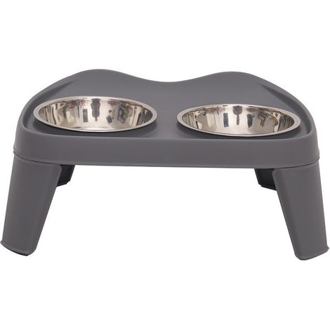 Gamelle surélevée pliable pour chien double bol acier inoxydable, mangeoire ergonomique protection du cou anti-renversement bac anti-éclaboussures, support gamelle PP robuste pour petit chien jusqu'à (1/4)