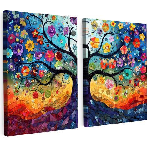 MULTI-PANEL WALL ART Set of 2 Colorful - Tree of life - Flowers - Abstract 120x80 cm