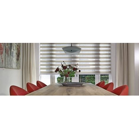 Store enrouleur jour-nuit, fixation sans perçage DIMENSIONS ET COULEURS AU CHOIX - Gris taupe - 180 cm - 57 cm.