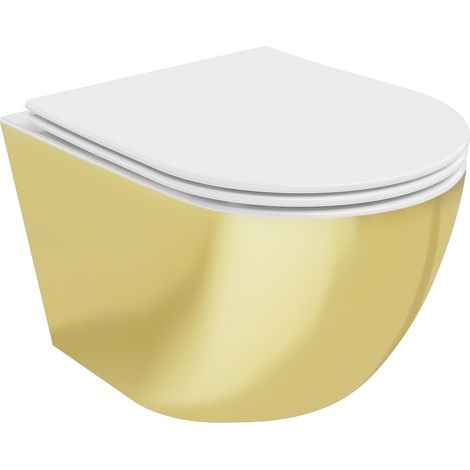 Mexen Lena inodoro Rimless con tapa de cierre suave slim, duroplast, blanco/oro - 30224006 (1/5)