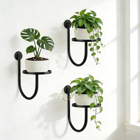 3 pezzi - Fioriere da parete in metallo - Porta piante da parete - Mensole decorative galleggianti - Salvaspazio - Camera da letto - Soggiorno - 3 pezzi (1/5)