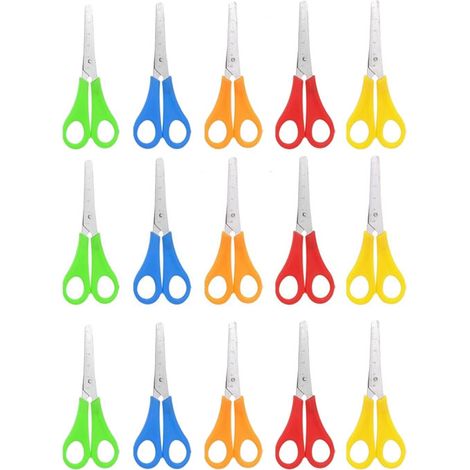 Lot de 15 paires de ciseaux pour enfants - En acier inoxydable - Avec graduation en cm - Pour bricolage - 5 couleurs (1/5)