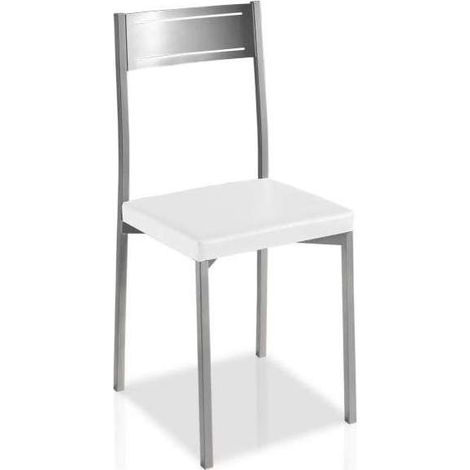 Pack 4 sillas para comedor acabado cromo tapizado polipiel blanco, 86 cm(alto)39 cm(ancho)45 cm(largo) (1/2)