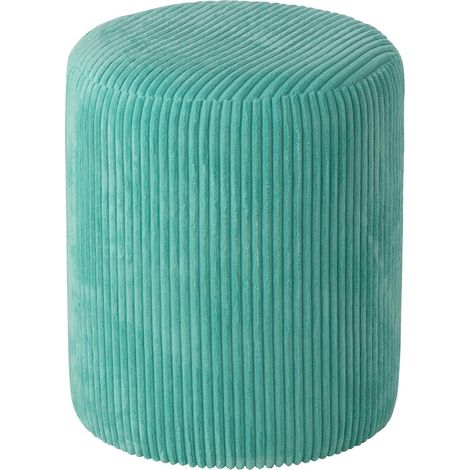 Tabouret turquoise design assise bois bleu pour salon moderne - Turquoise côtelé bleu pastel (1/3)