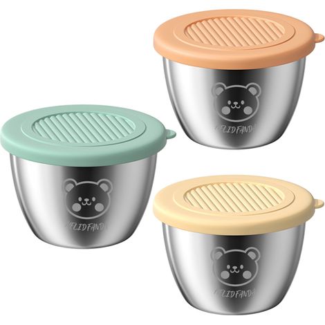 Recipiente portátil para aderezos de ensalada, pequeño recipiente de acero inoxidable para condimentos con tapa, recomendado para salsas, picnics y viajes, 50 ml, juego de 3