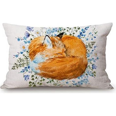 Housse de coussin décorative d'extérieur de style campagnard, convenant aux canapés et aux lits, motif renard endormi à l'aquarelle, taie d'oreiller décorative moderne, 12 x 20 pouces. (1/5)