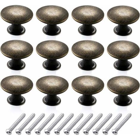 YMYNY 12 pièces Vintage boutons de commode rondes kit de boutons de tiroir, boutons de meubles monotrou pointus rétro Boutons de meubles Bouton en laiton antique pour tiroir de cuisine（30mm，bronze） (1/4)