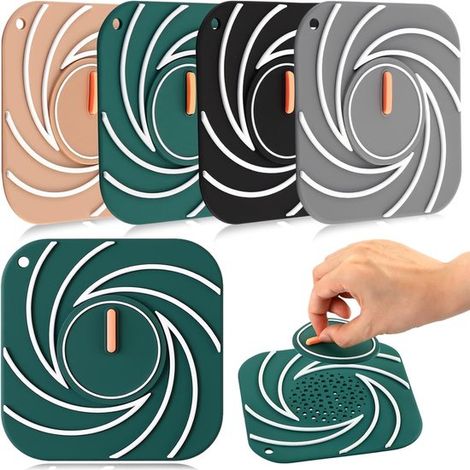 Tapones de silicona para desagüe, desagüe de piso, tapa de desagüe, colador de fregadero, accesorios para fregadero, 6 pulgadas, bañera grande, 2 en 1, 4 piezas, gris, verde, caqui, negro (1/5)